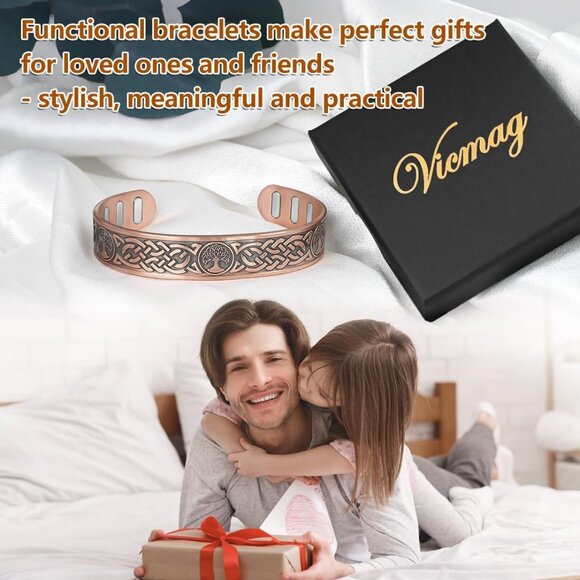 Lightweight Tree of Life Copper Bracelet for Men - 5000 Gauss Magnetic Power - Picture 7 of 9